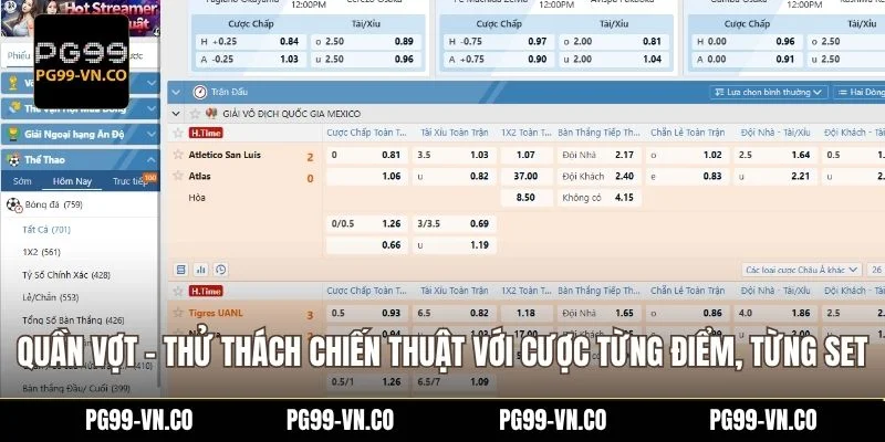 Quần vợt – Thử thách chiến thuật với cược từng điểm, từng set