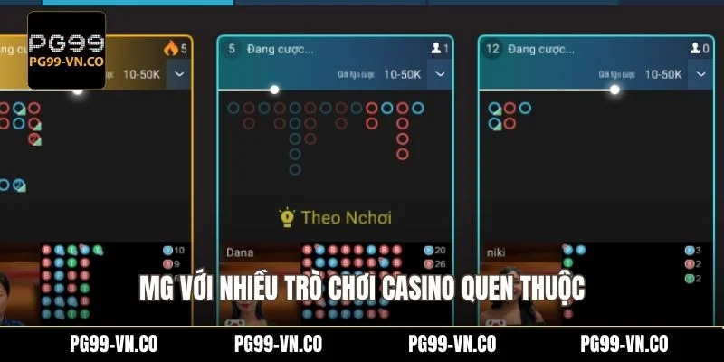 MG với nhiều trò chơi casino quen thuộc