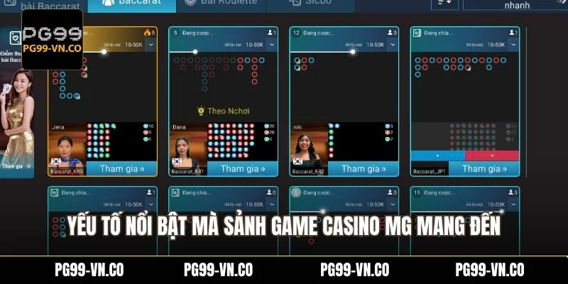 Yếu tố nổi bật mà sảnh game casino MG mang đến